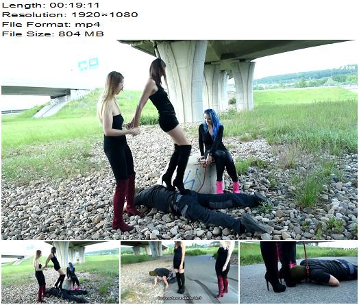 Czech Soles  Walking a foot slave dog out with her 2 friends  Foot Fetish preview