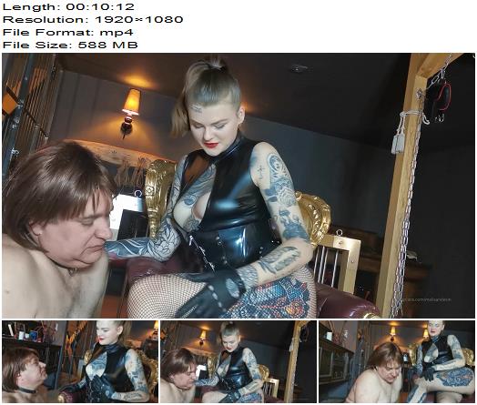 Miss Melisande Sin  Kneeling Submissive Receiving Harsh Face Slaps And A Spit On His Face preview
