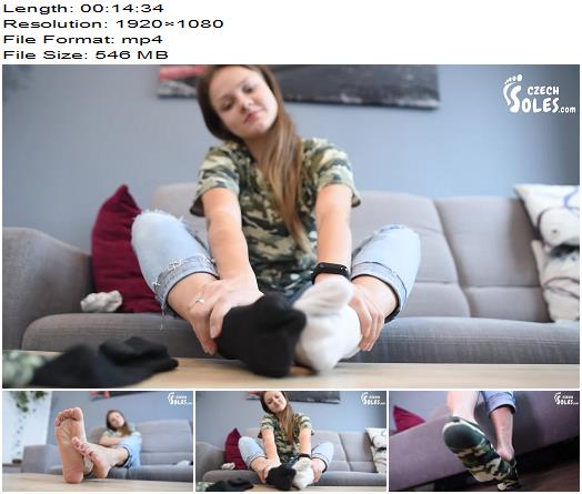 Czech Soles  Fresh socks on her very smelly feet tease  Fetish preview