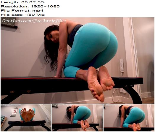 FunAussieCouple  Lick Up All My Workout Foot Sweat  NO SOCKS  Footjob Trampling Footworship Shoejob preview