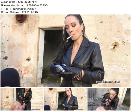 DirtyDommes  Fetish Liza  Nipple clammed ashtray slave  Smoking  Human Ashtray preview