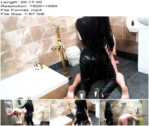 Cleaning sub fucked hard in bathroom  StrapOn preview