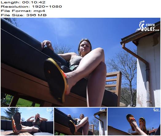Czech Soles  Flip flops and long toes relax on public terrace  Foot Fetish preview
