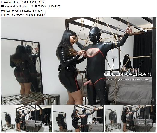 Queen Kali Rain  I tied my sub while he was wearing a full latex catsuit Part 3 preview