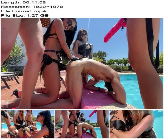 Evil Woman  Pegging Gang Bang on the swiming pool  Femdom preview