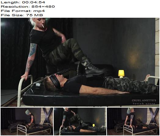 Cruel Anettes Fetish Store  Sitting on his face in camo pants   Mistress Anette preview