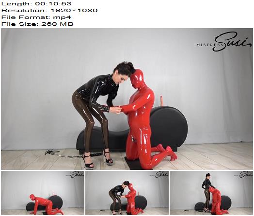 Mistress Susis Fetish Clips  Using the red gimp locked in latex and chastity preview