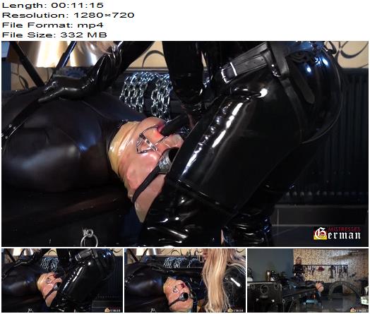 German Mistresses  Bound slave gets deep throated all the way to his stomach  Femdom preview