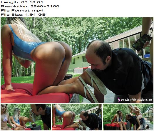 Brat Princess 2 Amber and Ava Spit and Dirt Flip Flop Cleaning in the Sun 4K preview