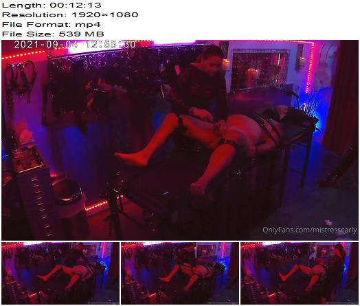 Mistress Carly  richchoc is restrained on my bondage bench while in chastity preview