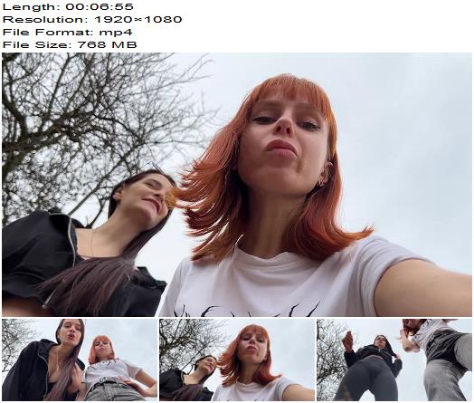 Petite Princess FemDom  Bully Girls Spit On You And Order You To Lick Their Dirty Sneakers  Outdoor POV Double Femdom preview