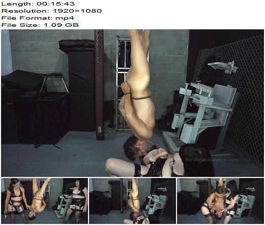 Bondage Liberation Suck Our Dicks Double latex dommes face fuck suspended sub preview