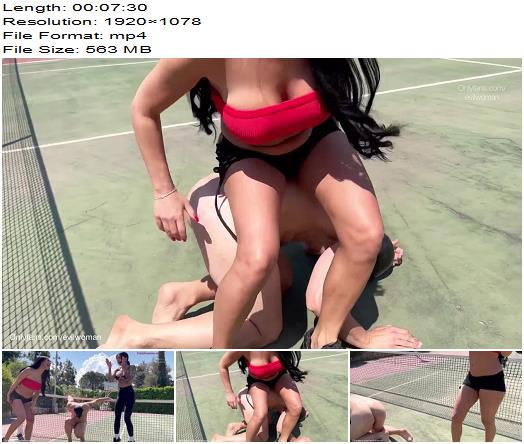 Evil Woman  Casual girls dominating loser on tennis court preview