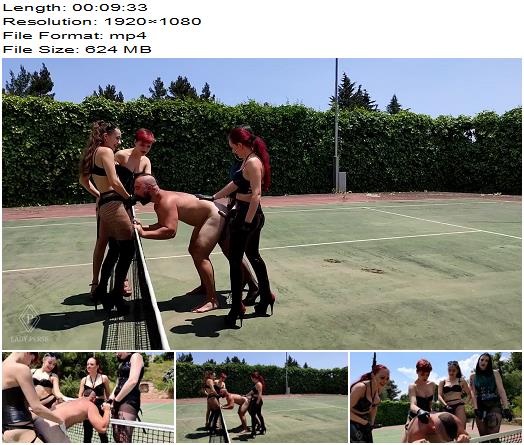 Lady Perse  4 cocks for one slave on the tennis court preview