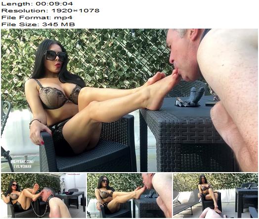 Evil Woman Feet worship on tarrace while smoking cigar preview