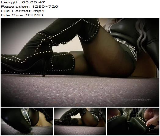 MISTRESS LAURA COAST  Its About Time You Worshiped My Sexy Studded Thigh High Boots Isnt It preview