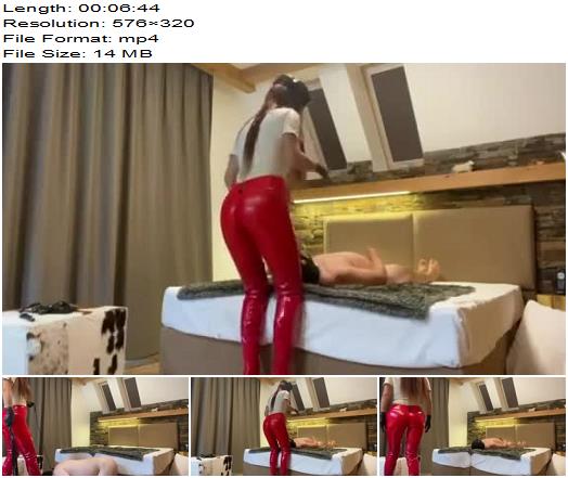 Lady Nikita  whipping ans facessiting on red latex preview