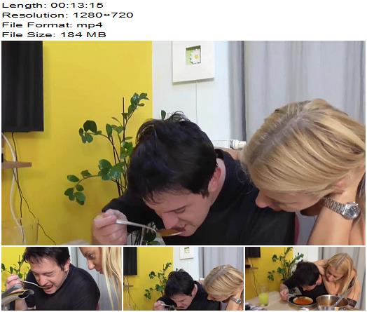 Femdom Austria Feeding Soup Mixed With Piss And Saliva preview