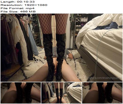 Krushonyouxoxo  Mistress Isabella  Slave Leo  Standing On His Tied Up Balls With The Skinny Heels On My Boots preview