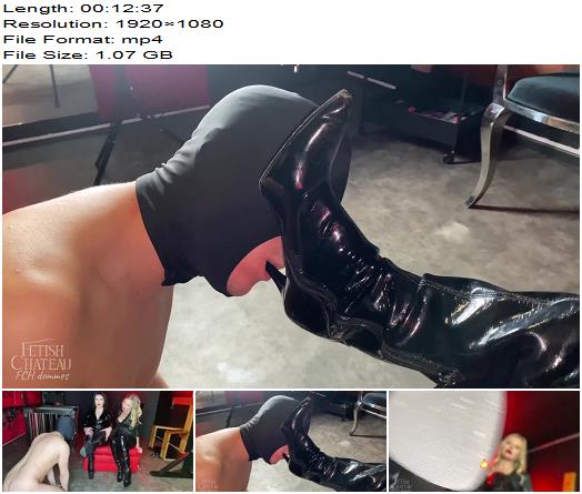 Fetish Chateau Dommes  Boot worship and high heels sucking for Mistress Glamorous and Joanna Bujoli preview