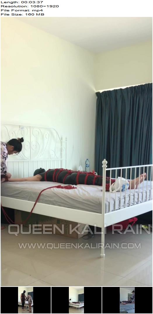 Rain Queen Kali  Watch me tie my latex catsuit wearing slave in full bondage preview