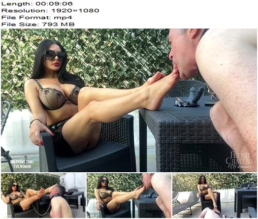 FetishChateauStudio  Evil Woman Gets Foot Worship While Smoking A Cigar Outdoors preview