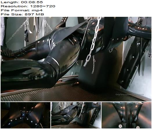 Mistress Patricia  The slave all wrapped in latex is hanging in my spi preview