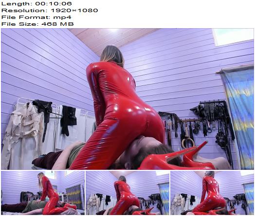 Dirty Priest Femdom Store  Mistress in red catsuit sits on your face preview