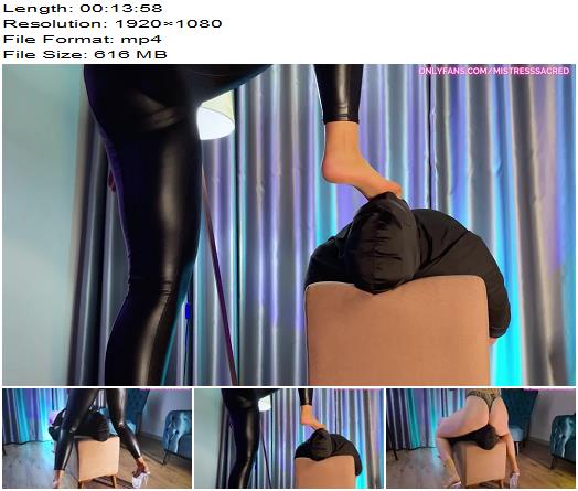 Mistress Sacred  Facesitting in Leather Leggings and Latex Thong preview