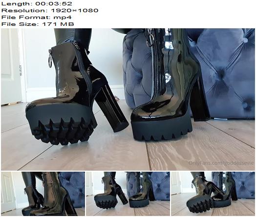 Goddess Evie  My Black Shiny Ankle Boots Are So Hot Arent They preview