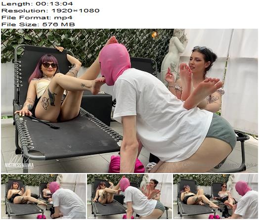 Mistress Mavka Me and Mistress Glamorous using foot slave preview