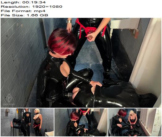 Lady Perse  Double strapon fucking small rubber prisoner with Mistress preview